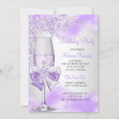 パープルバラシャンパンホワイトフローラパーティー 招待状 (正面)