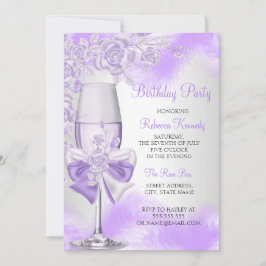 パープルバラシャンパンホワイトフローラパーティー 招待状