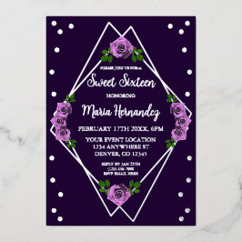 パープルバラシルバージオメトリックスウィート16 箔招待状