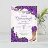 パープルバラチャラ女性のカーボーイブーツキンセアニラ 招待状 (スタンド正面)