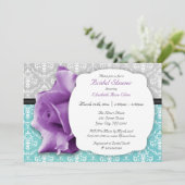 パープルバラティール（緑がかった色）ダマスクブライダルシャワー招待状 招待状 (スタンド正面)
