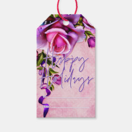 パープルバラハッピーホリデイズ ギフトタグ