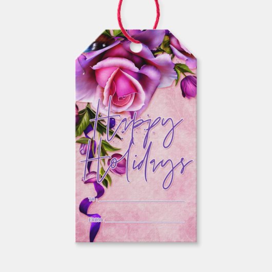 パープルバラハッピーホリデイズ ギフトタグ (正面)