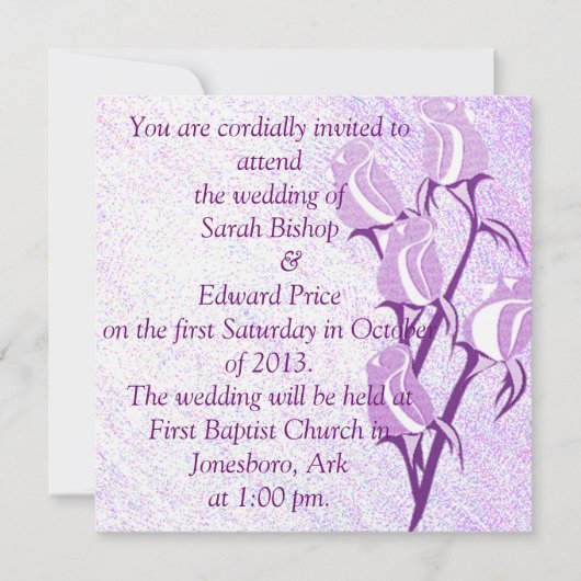 パープルバラパーソナライズされた結婚式招待状 招待状 (正面)