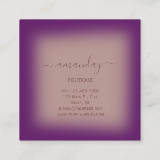パープルバラファッションブティッククロスハンガーグラム スクエア名刺 (裏面)