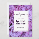 パープルバラフォトブライダルシャワーウェルカムテーブルカード 招待状 (正面)