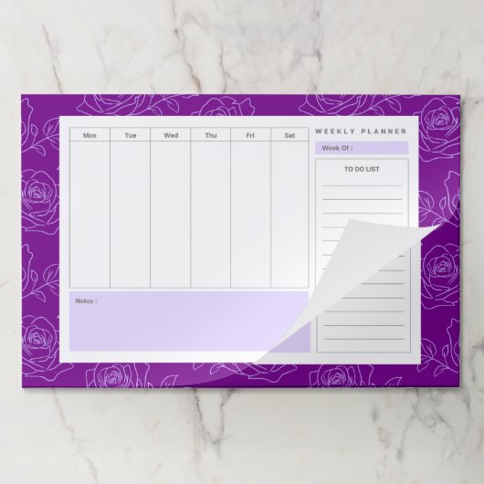 パープルバラフラワーウィークリープランナーとTo-Doリスト ペーパーパッド (折り畳み)