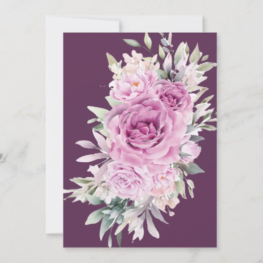 パープルバラフローライスラム結婚教徒のインビタット 招待状 (裏面)