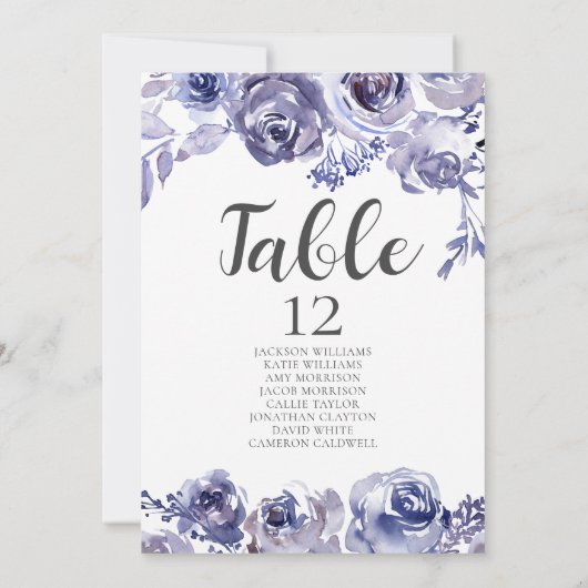 パープルバラフローラエレガントなウェディングテーブルカード (裏面)