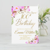 パープルバラフローラサプライズ100th誕生日パーティー 招待状 (スタンド正面)