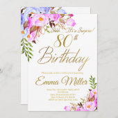 パープルバラフローラサプライズ80thバースデーパーティー 招待状 (正面/裏面)