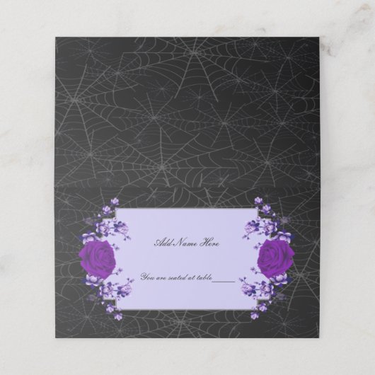 パープルバラフローラスパイダーウェブ秋の結婚式テーブル プレイスカード (外部開封)