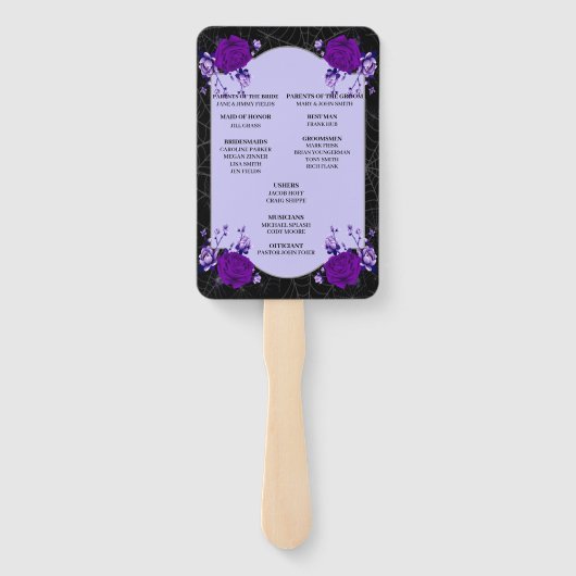 パープルバラフローラスパイダーウェブ秋の結婚式プログラム ハンドファン (裏面)