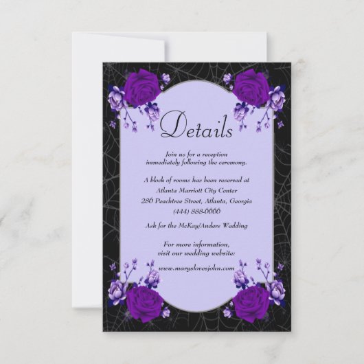 パープルバラフローラスパイダーウェブ秋の結婚式詳細 招待状 (正面)