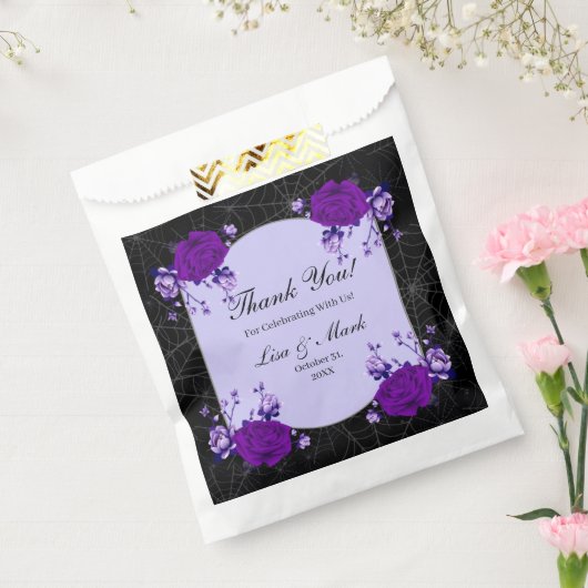パープルバラフローラスパイダーウェブ秋の結婚式 フェイバーバッグ (封をした状態)
