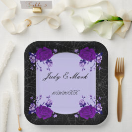 パープルバラフローラスパイダーウェブ秋の結婚式 ペーパープレート