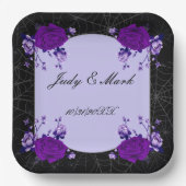 パープルバラフローラスパイダーウェブ秋の結婚式 ペーパープレート (正面)