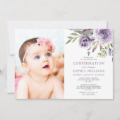 パープルバラフローラフォトガール確認 招待状 (正面)