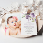 パープルバラフローラフォトガール《キリスト教》洗礼式や命名式 招待状