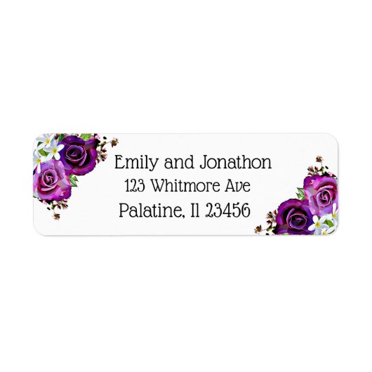 パープルバラフローラ差出人住所ラベル ラベル (正面)