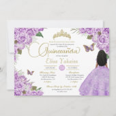 パープルバラフローラ金ゴールドティアラバタフライクインズ 招待状 (正面)