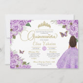 パープルバラフローラ金ゴールドティアラバタフライクインンスInv 招待状 (正面)