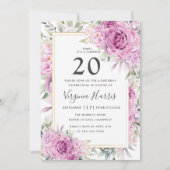パープルバラフローラ20誕生日 招待状 (正面)