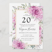 パープルバラフローラ20誕生日 招待状 (正面/裏面)