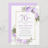 パープルバラフローラ70thバースデーパーティーへの招待 招待状 (正面/裏面)