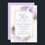 パープルバラフローラ70thバースデーパーティーへの招待 招待状<br><div class="desc">この70歳の誕生日パーティエレガントーの招待でフェミニン特別な女性を尊重する。70位は大書紫文字。誕生日サプライズパーティー後を追お祝い。お客様の名前も紫の大文字で表記されている。残りの文字は柔らかいハト灰色。70誕生祝いの詳細は、紫のバラとセージの緑ので飾あるシックな金ゴールドフレームに囲ま離れれている。デザインの間伝統的に、開いた風通しの良い植物性の葉と文字与えはバイブコンテンポラリーだ。その招待は柔らかい紫だ。残念ながら、70の数字は編集できない。もうもし1年お願いだから、カスタムデザインを作って嬉しいよ。</div>