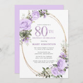 パープルバラフローラ80th誕生日パーティー 招待状 (正面/裏面)