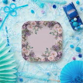 パープルバラフローラ ペーパープレート (パーティー)