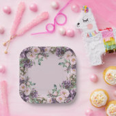 パープルバラフローラ ペーパープレート (パーティー)