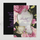 パープルバラブライダルシャワーティーパーティの招待状 招待状 (正面/裏面)