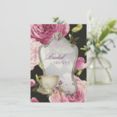 パープルバラブライダルシャワーティーパーティの招待状 招待状 (スタンド正面)