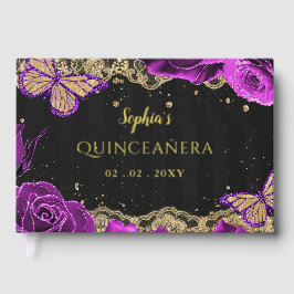 パープルバラブラック金ゴールドレースバタフライキンセアニラ ゲストブック