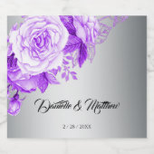 パープルバラボホエレガンスシルバー結婚ズ スパークリングワインラベル (シングルラベル)