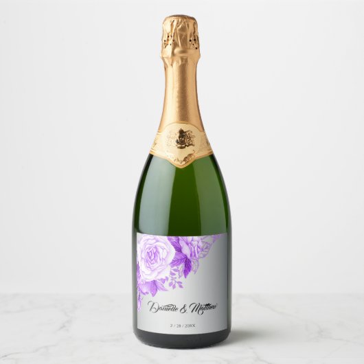 パープルバラボホエレガンスシルバー結婚ズ スパークリングワインラベル (正面)