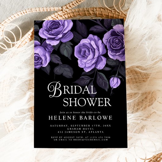 パープルバラムーディダークゴシックブライダルシャワー 招待状