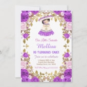 パープルバラメキシコフローラガールフィエスタ誕生日   招待状 (正面)