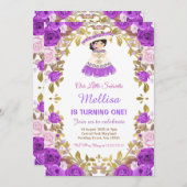 パープルバラメキシコフローラガールフィエスタ誕生日   招待状 (正面/裏面)