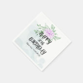 パープルバラユーカリプスグリーンリー30th Birthday スタンダードカクテルナプキン (角)
