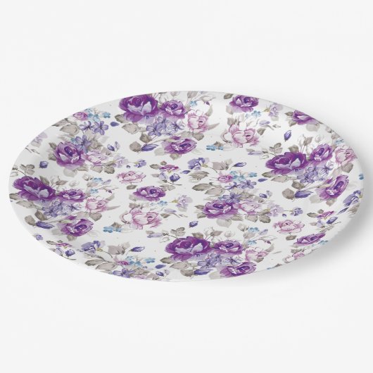 パープルバララベンダーフローラガーデンパーティー結婚ズ ペーパープレート (アングル)
