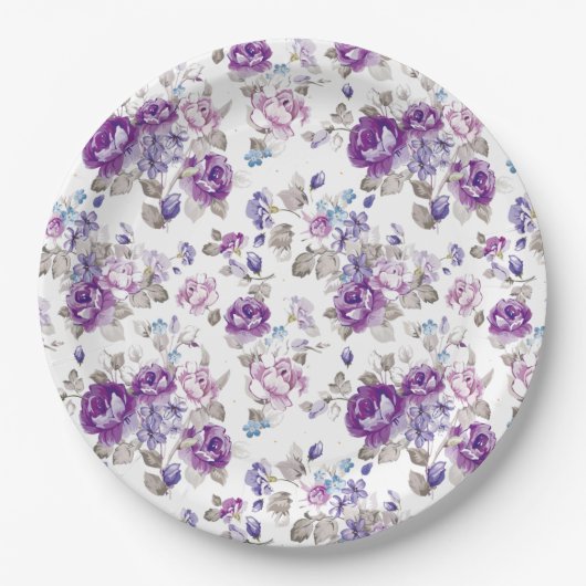 パープルバララベンダーフローラガーデンパーティー結婚ズ ペーパープレート (正面)
