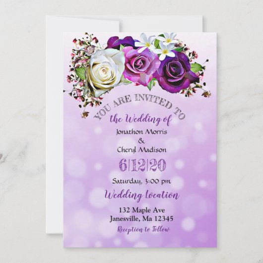 パープルバララベンダーフローラ結婚式招待状 招待状 (正面)