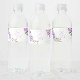 パープルバラリボンモノグラム結婚ズ ペットボトルラベル