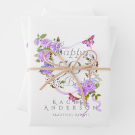 パープルバラリボン誕生日クール ラッピングペーパーシート