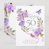 パープルバラリボン誕生日 シーズンカード (正面/裏面)