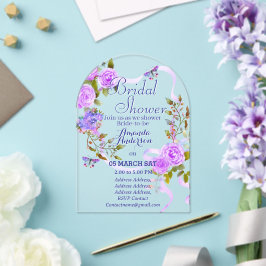 パープルバラロマンティクスブライダルアクリル招待状 アクリル招待状