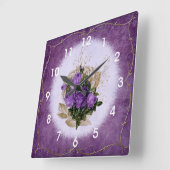 パープルバラヴィンテージスタイルシャビーシック スクエア壁時計 (傾斜)